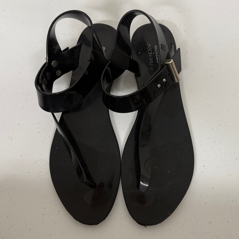 Melissa + Jason Wu White Cross Strap Flat Jelly Sandals sz 9